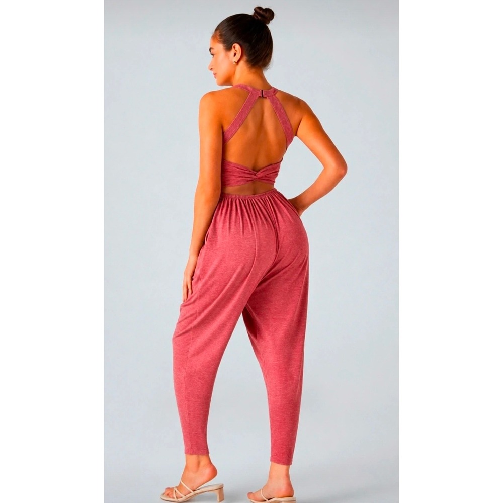 Halara Easy Peezy U Neck Pocket Harem Jumpsuit Red Large NWT